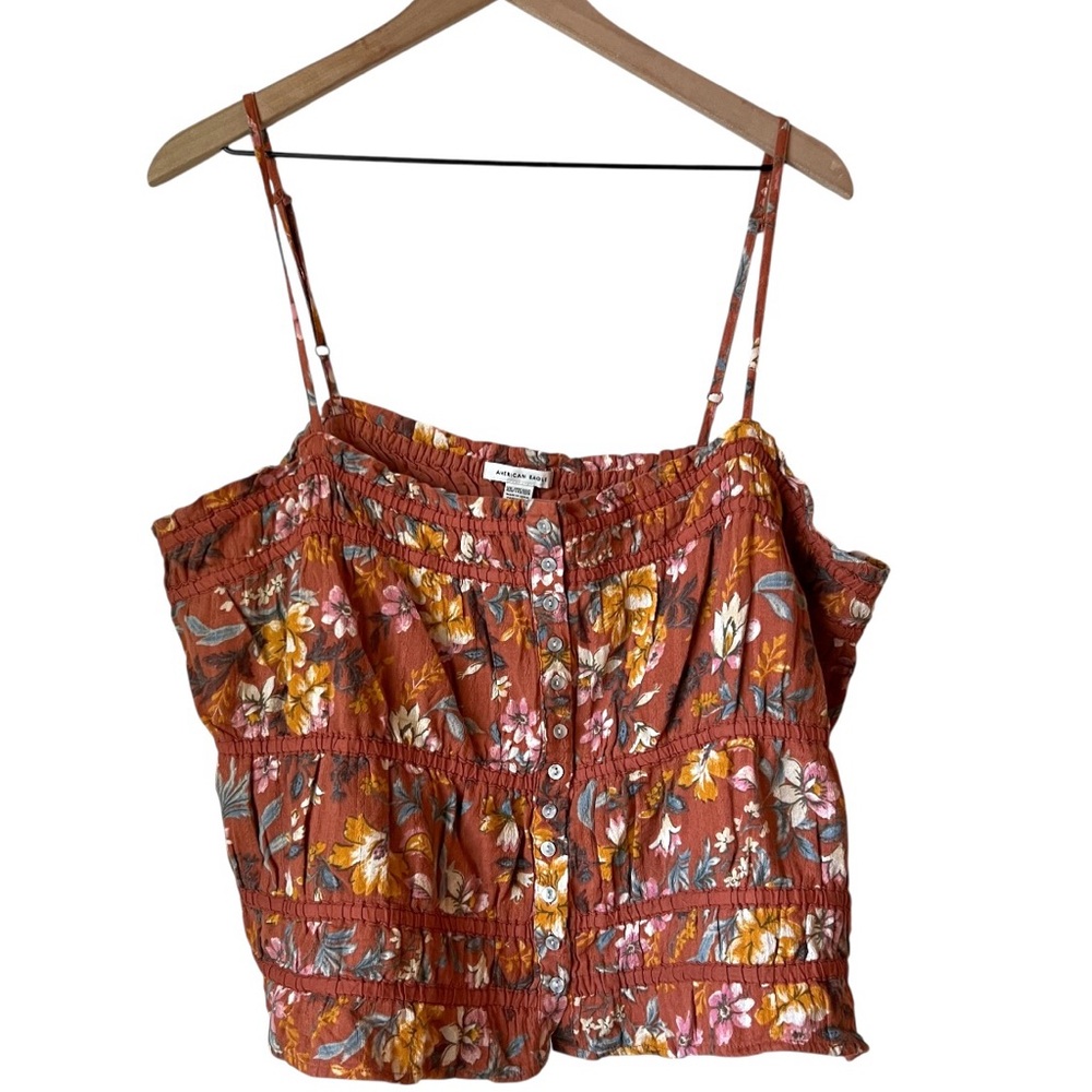 American Eagle Floral Smocked Button Front Tank Top‎ XXL Boho
